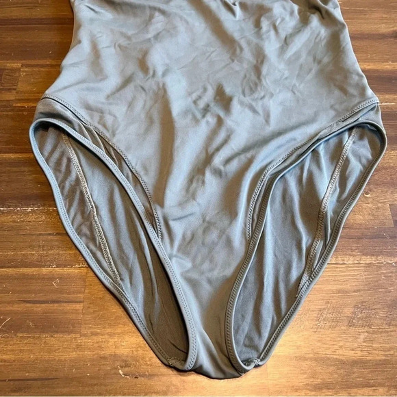 TopShop Olive Green One Piece Swimsuit High Neck Mesh Strapy Sexy Back Size 8 - Picture 3 of 8